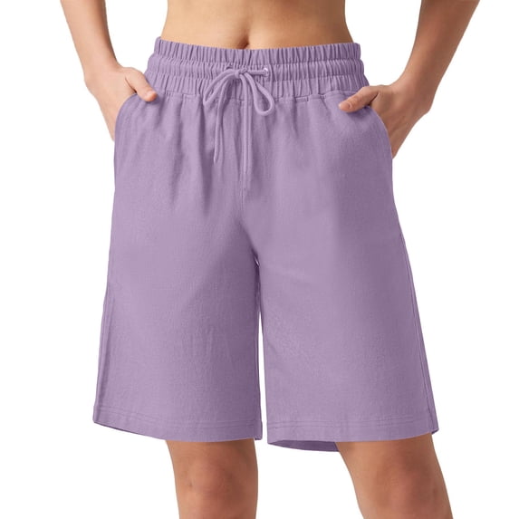 Kvture Womens Bermuda Shorts Lounge Athletic Shorts Loose Running Shorts Casual Long Yoga Shorts with Pockets Purple XXL