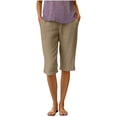 thumbnail image 1 of Kvture Womens Capri Pants Knee Length Cotton Linen Capris Summer Straight Leg Loose Beach Bermuda Shorts with Pockets M Khaki, 1 of 6
