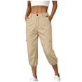 thumbnail image 1 of Kvture Womens Cargo Capris Pants Elastic Waist Hiking Pants Summer Casual Holiday Pants with Pockets Khaki Pant M, 1 of 9