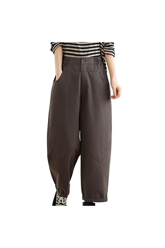 Womens Cargo Pants Classic High Elastic Waisted Wide Leg Slacks Fashion Soild Harem Pants Cotton Lounge Trousers Gray XXL