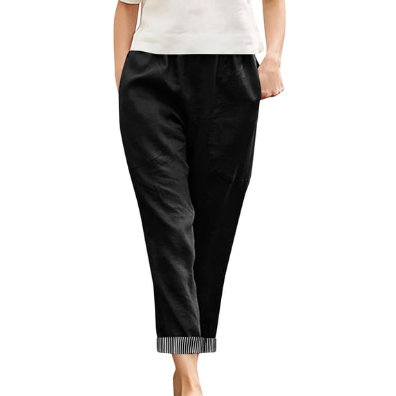 Kvture Womens Casual Cotton Tapered Capri Cargo Pants Loose Elastic Waist Ankle Cropped Trouser with Pockets XL