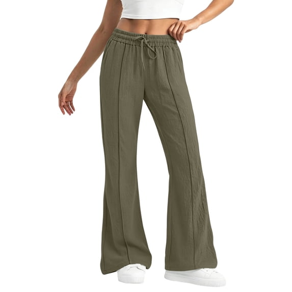 Kvture Womens Casual Loose Drawstring Elastic Waist Wide Leg Lounge Pants Lightweight Baggy Sweatpants Joggers with Pocket Army Green Pant L