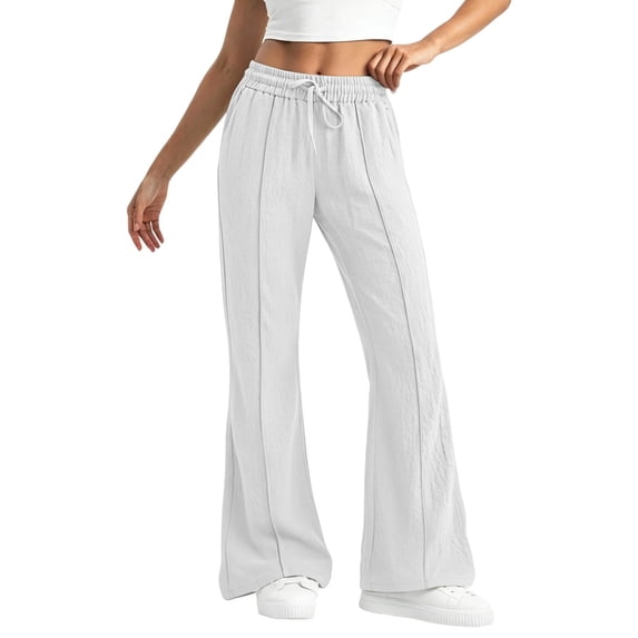 Kvture Womens Casual Loose Drawstring Elastic Waist Wide Leg Lounge Pants Lightweight Baggy Sweatpants Joggers with Pocket White Pant M