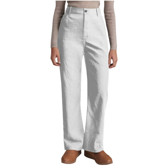 Kvture Womens Casual Wide Leg Pants High Waist Wide Leg Long Palazzo Button Down Loose Business Work Office Trousers with Pockets White L