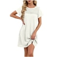 thumbnail image 1 of Kvture Womens Crochet Swim Cover Up Short Sleeve Waffle Knit Tops Bathing Suit Beach Dress Crew Neck Hollow Out Dresses White L, 1 of 6