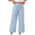 thumbnail image 1 of Kvture Womens Cropped Striped Pants Elastic Waist Wide Leg Lounge Solid Pants for Women Light Blue Pant S, 1 of 7
