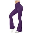 thumbnail image 1 of Kvture Womens Crossover Yoga Pants Flare Leggings Tummy Control High Waisted Solid Wide Leg Bootcut Pant for Ladies Purple XL, 1 of 8
