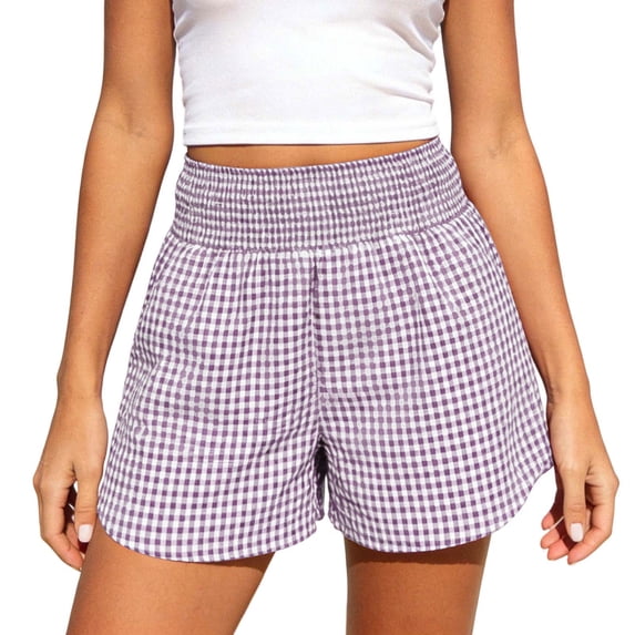 Kvture Womens Gingham Lounge Shorts High Waisted Summer Pajama Beach Casual Loose Fit Summer Shorts with Pockets M