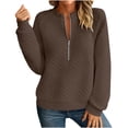 thumbnail image 1 of Kvture Womens Half Zip Up Quilted Sweatshirt Lightweight Stand Collar Long Sleeve Shirt Top Loose Trendy Textured Pullover Tops Coffee Sweatshirt, 1 of 6