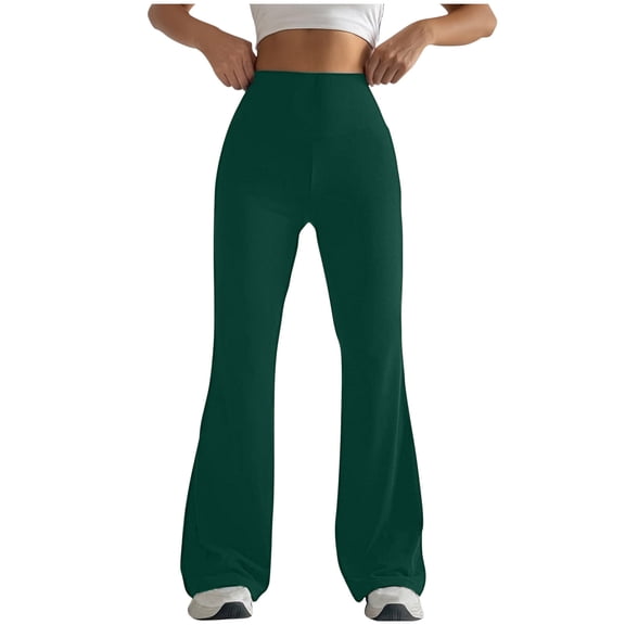Kvture Womens High Waist Flared Leggings Tummy Control Casual Flare Yoga Pants Wide Leg Stretchy Workout Gym Pants Green L