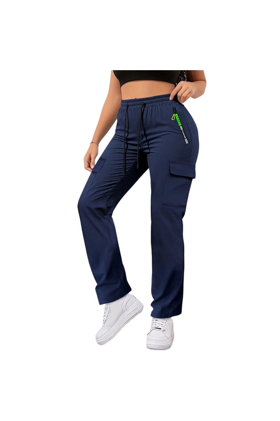 Womens High Waisted Cargo Pants Straight Leg Lightweight Quick Dry Hiking Trouser with Zipper and Cargo Pockets Navy Pant L