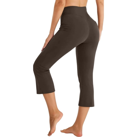 Kvture Womens High Waisted Yoga Capri Pants Soft Tummy Control Workout Leggings Casual Plus Size Running Pants Coffee Pant L
