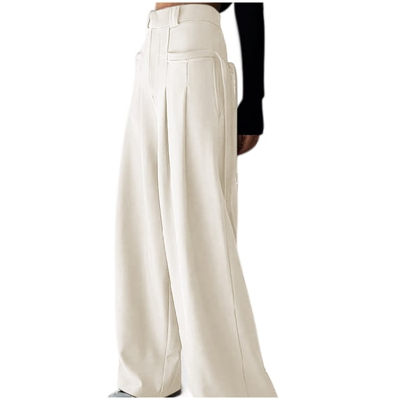 Kvture Womens Layered Wide Leg Pants High Waist Chiffon Flowy Palazzo Casual Loose Summer Beach Solid Trousers Beige S