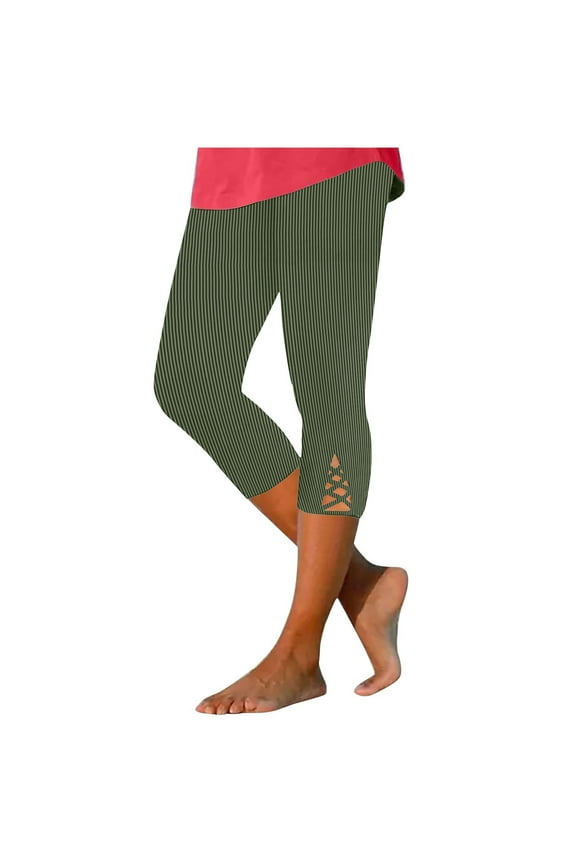 Womens Leggings Cut Out Fitness Yoga Pants Casual Comfort Solid Color High Waist Legging Fashion Cozy Capri Pant Army Green M