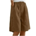 thumbnail image 1 of Kvture Womens Linen Bermuda Shorts Knee Length High Waisted Capris with Pockets Loose Fit Wide Leg Shorts for Summer Coffee S, 1 of 6