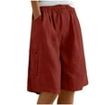 thumbnail image 1 of Kvture Womens Linen Bermuda Shorts Knee Length High Waisted Capris with Pockets Loose Fit Wide Leg Shorts for Summer Red XXL, 1 of 6
