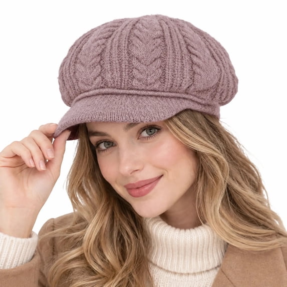 Kvture Womens Newsboy Cap Knit Visor Beanie Beret Snow Ski Caps Classic ...