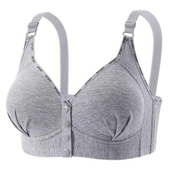Kvture Womens Plus Size Sports Bras Plain Pleats Wireless Lightweight Breathable Front Closure Seamless Yoga Brassiere Gray Bra 46