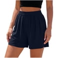 thumbnail image 1 of Kvture Womens Ribbed Summer Lounge Shorts, Versatile Solid Loose Elastic Waist Running Beach Shorts with Pockets M Navy, 1 of 6
