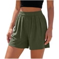 thumbnail image 1 of Kvture Womens Ribbed Summer Lounge Shorts, Versatile Solid Loose Elastic Waist Running Beach Shorts with Pockets S Army Green, 1 of 6