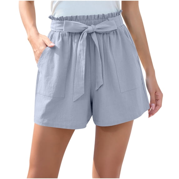 Kvture Womens Shorts with Pockets Summer Casual Shorts for Women Waist Casual Lightweight Adjustable Tie Knot Loose Gray L