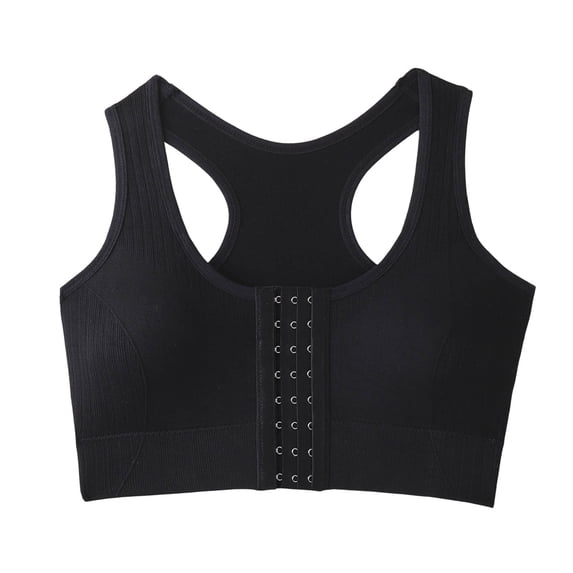 Kvture Womens Sports Bras Front Hook Closure Sports Bras Racerback High Support Comfort Workout Bra No Underwire Black Bra M