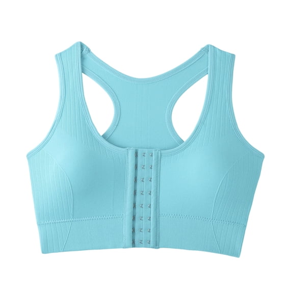 Kvture Womens Sports Bras Front Hook Closure Sports Bras Racerback High Support Comfort Workout Bra No Underwire Light Blue Bra XL
