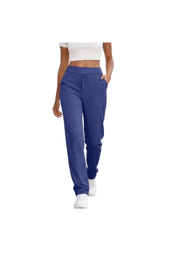 Womens Stretchy Yoga Dress Pants High Waist Straight Leg Casual Work Business Office Slacks Joggers with Pockets Blue Pant S