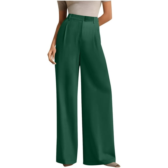 Kvture Womens Suit Pants Baggy Comfy Dressy Casual Work Trouser Fashion High Waist Solid Color Loose Wide Leg Sweatpant Green XXL