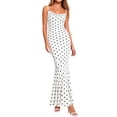 thumbnail image 1 of Kvture Womens Summer Dresses Polka Dot Spaghetti Strap Cowl Neck Wedding Cocktail Maxi Dress White S, 1 of 8