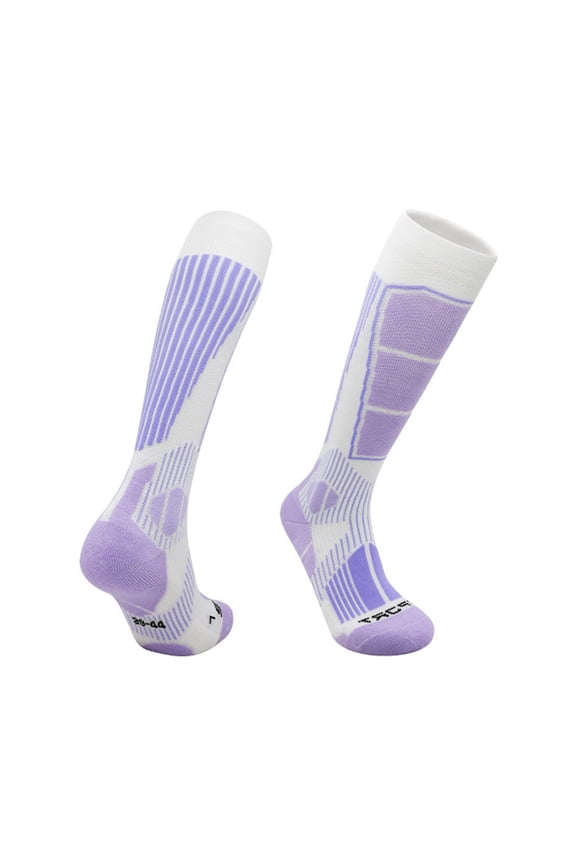 Womens Thermal Hiking Ski Socks Mid-Calf Cushioned Boot Sock with Non-Slip Grip for Winter Sports Outdoor Activities Purple Sock M