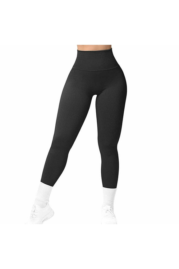 Workout Leggings for Women Seamless Scrunch Tights Tummy Control Gym Fitness Girl Sport Active Yoga Pants Black L
