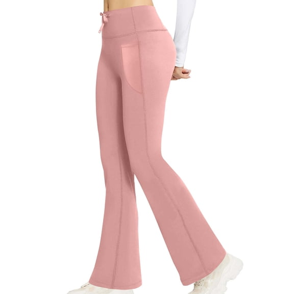 Kvture Yoga Pants with Pockets for Women High Waist Tummy Control Bootcut Flare Leggings Workout Work Pants Pink M