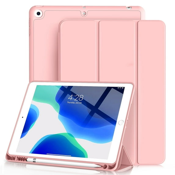 Kvtvou iPad 9.7 Inch 6th / 5th Generation Case with Pencil Holder, Slim Lightweight Soft TPU Back Smart Cover, Auto Sleep/Wake, for iPad 6th Gen 2018/ 5th Gen 2017 Case, Pink