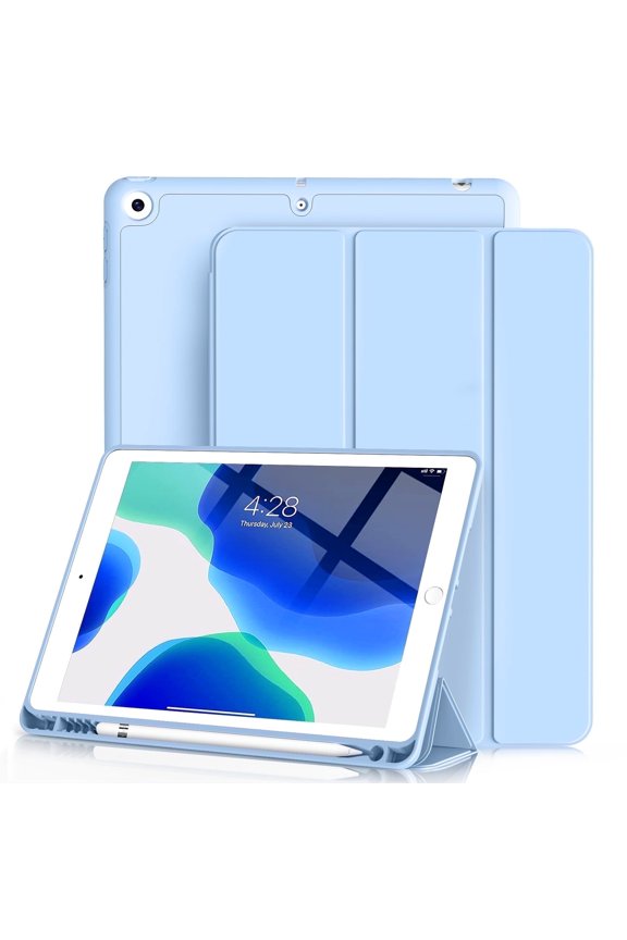 iPad 9.7 Inch 6th / 5th Generation Case with Pencil Holder, Slim Lightweight Soft TPU Back Smart Cover, Auto Sleep/Wake, for iPad 6th Gen 2018/ 5th Gen 2017 Case,Blue