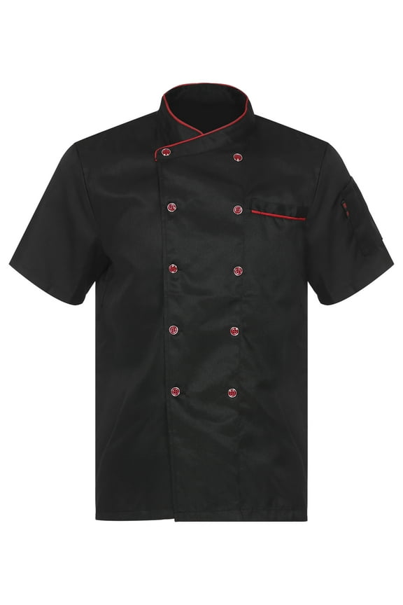 Chef Jacket for Unisex Men Women Short Sleeve Cook Coat Restaurant Hotel Kitchen Working Black Short Sleeve 3XL