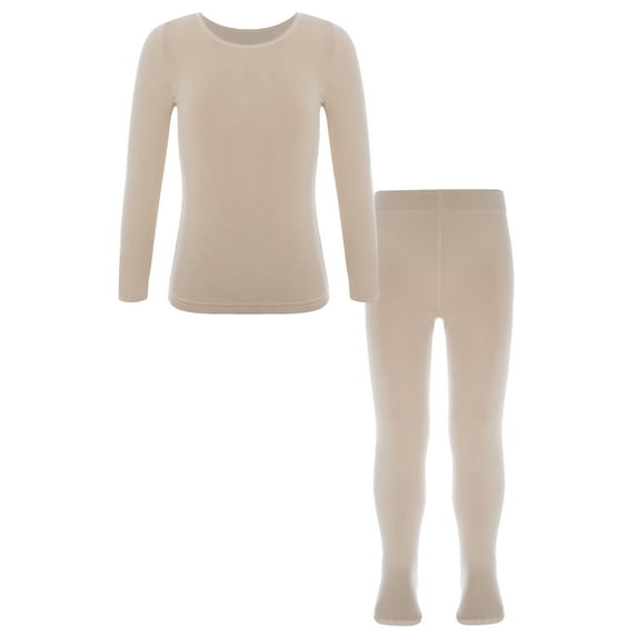 Kvysinly Girls Thermal Underwear Suit Long John Set Undershirt with Pantyhose Leggings Dance Warm Type D Nude XL