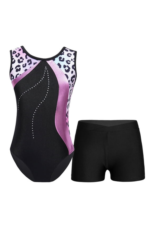 Gymnastics Leotards for Girls Sleeveless One-piece Ballet Dancing Athletic Leotards with Pink Leopard 6