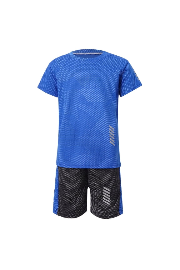 Kids Boys Quickly Dry Football Basketball Game Training Athletic Tracksuit Short Sleeve Blue 140