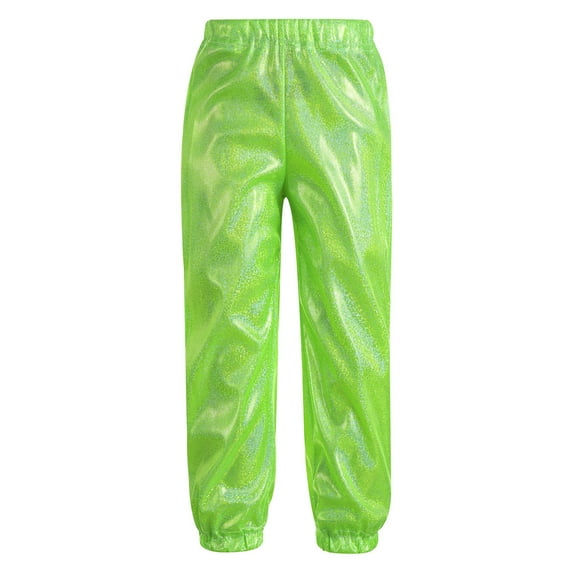 Kvysinly Kids Boys and Girls Elastic Waistband Harem Pants Shiny Metallic Jazz Hip Hop Street Dance Fluorescent Green 160