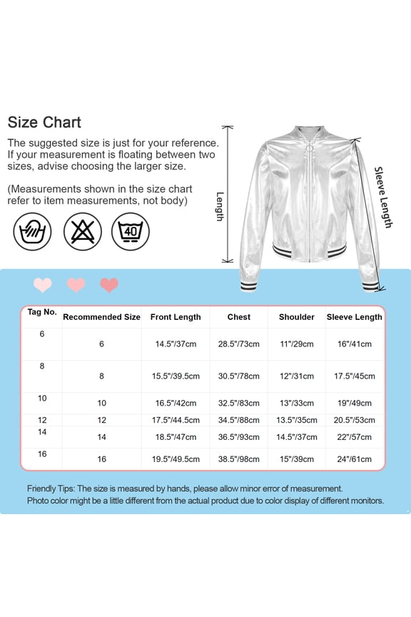 Kids Girls Metallic Bomber Jacket Coat Long Sleeve Zipper Closure Top for Hip Hop Jazz Dance Gold 8