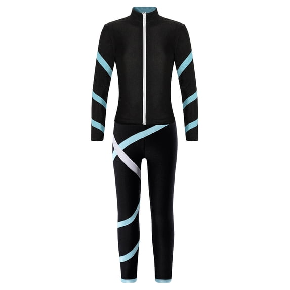 Kvysinly Kids Ice Skating Outfit Girls Zip Jacket Coat with Figure Skating Leggings Yoga Dance Pants Light Blue 6