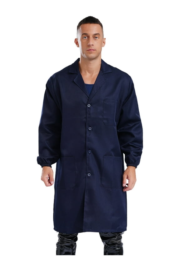 Men's Exterior Pocket Long Sleeve Work Coat Button Down Wear Resistant Cotton Jacket Lab Navy Blue 190