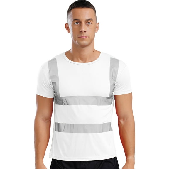 Kvysinly Men's Hi Vis Reflective T-shirts Volunteer Activities Safety Work Tee Quick Dry Workout White L