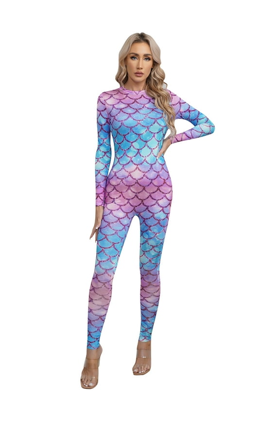 Women Mermaid Cosplay Costume Swimsuit Fish Scale Full Body Bodysuit Halloween Surfing Suit Type G XL