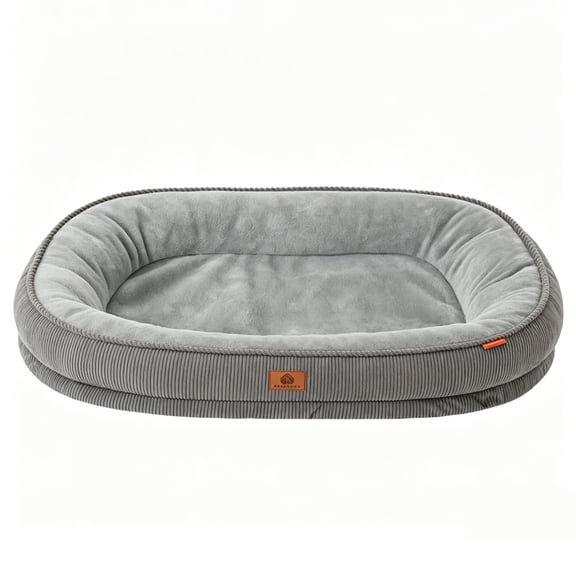 Kwa Heri 29.5Inch Grey Detachable Washable Pet Bed with Raised Pillow Rim, Calming Dog Bed for Medium Dogs, Anti-Slip Base, Soft Plush Cushion for Indoor Dogs