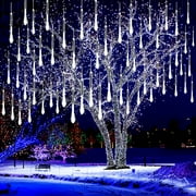 Kwaiffeo Christmas Lights Outdoor, Meteor Shower Lights Falling Rain Lights 12 inch 8 Tube Snow Falling Icicle Cascading Lights for Xmas Tree Halloween Decoration Wedding Party, UL Plug, White