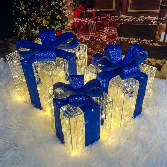 Kwaiffeo Christmas Yellow Lighted Gift Boxes, Set of 3