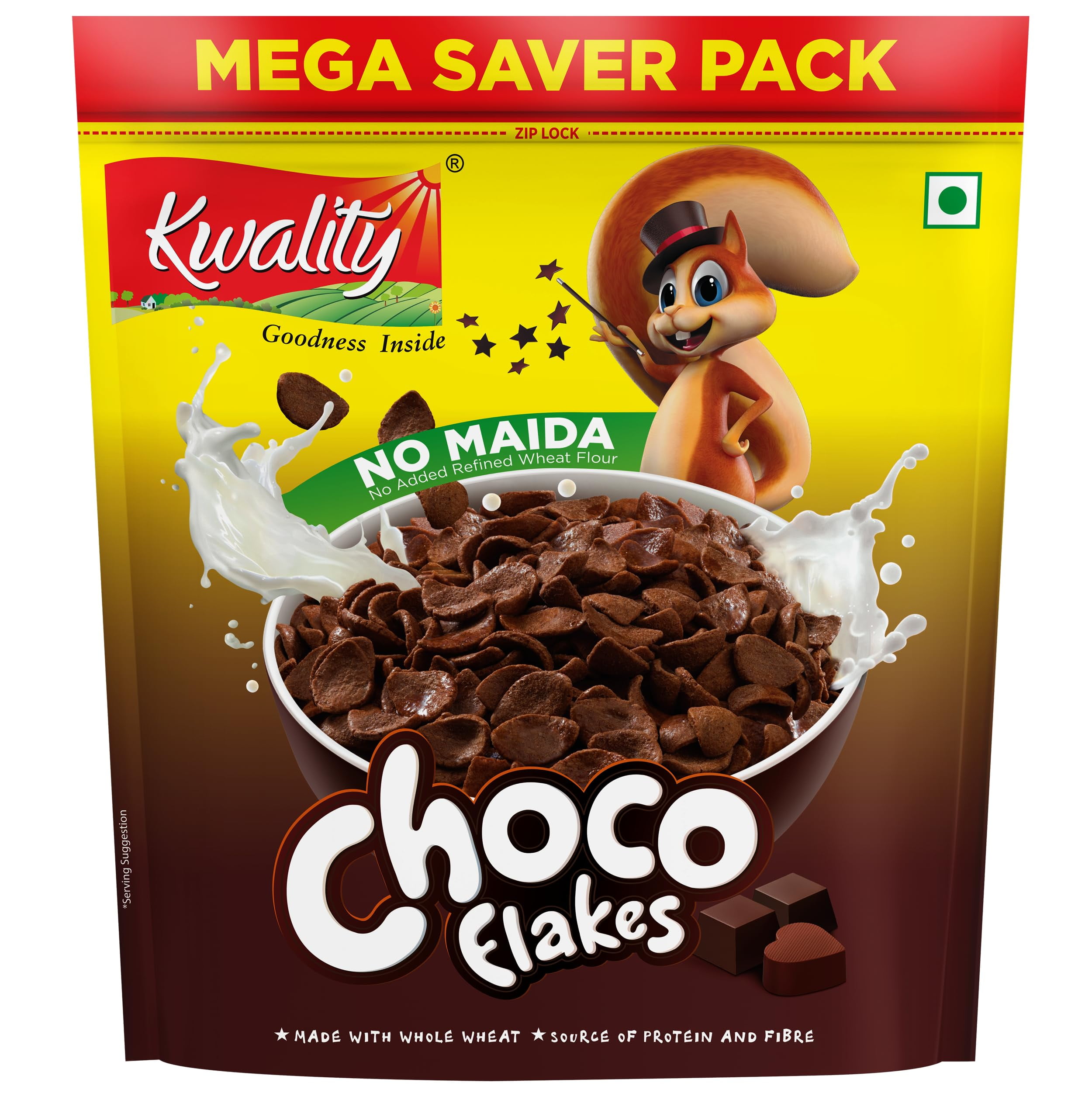 Kwality Choco Flakes, Made With Whole Wheat, 0% Maida, Source Of Protein  And Fibre, High In Calcium & Protein, Chocos