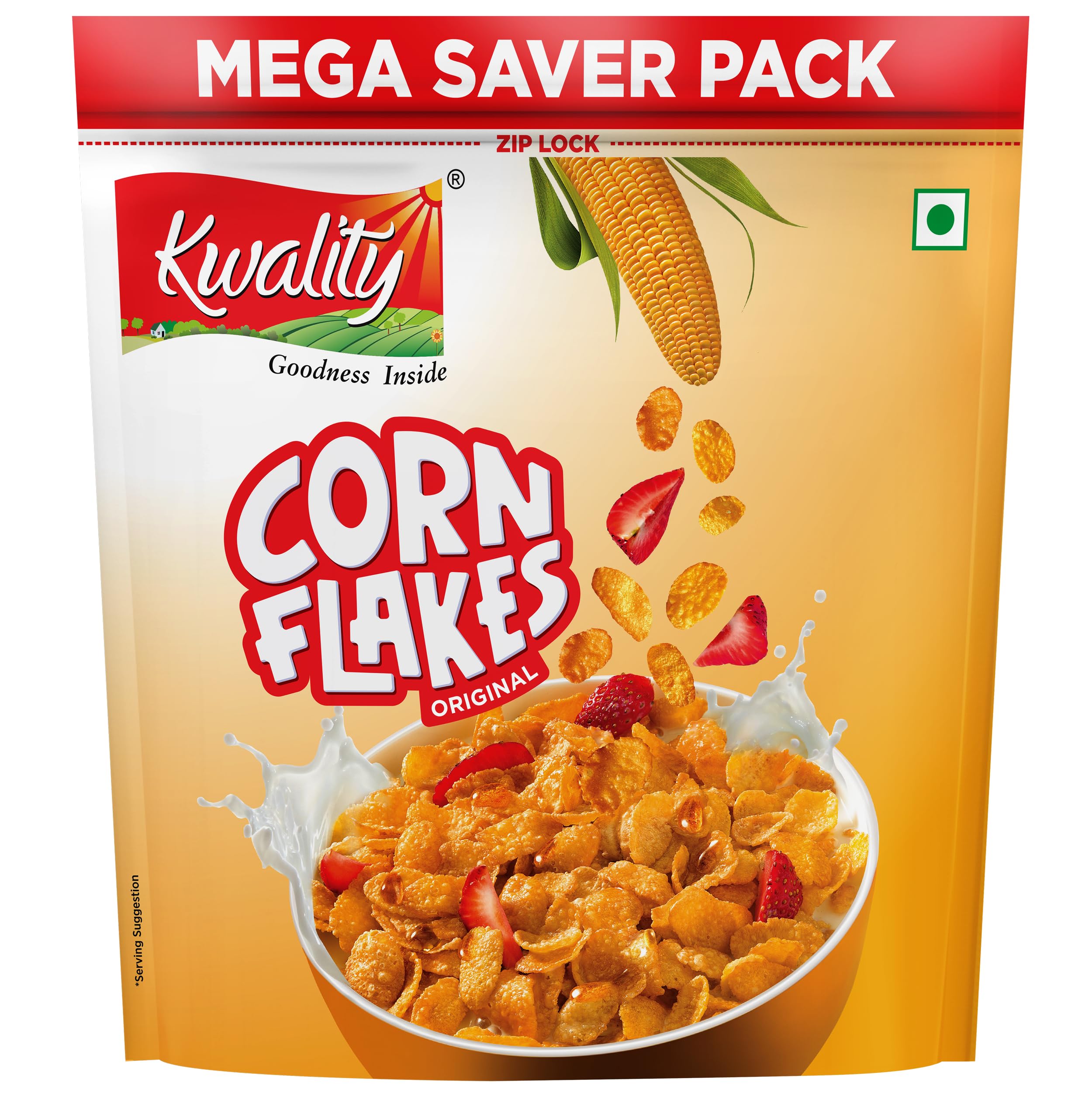 Kwality Corn Flakes Made With Golden Corns, 99 Fat Free, Natural
